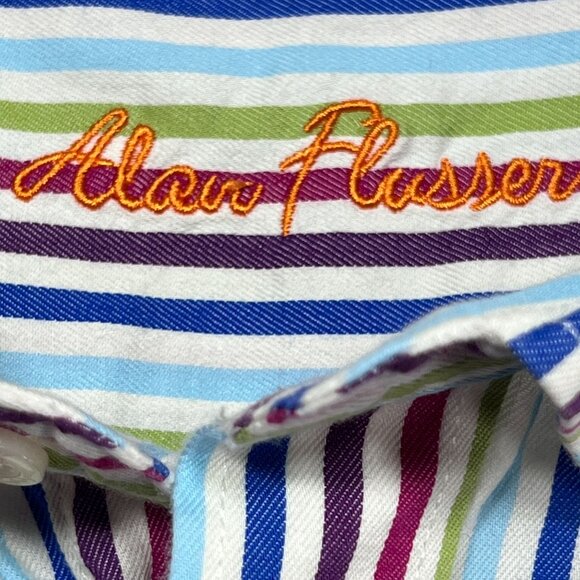 Alan Flusser Mens XL Striped Button Down Shirt Multicolor Cotton Long Sleeve - Picture 3 of 11